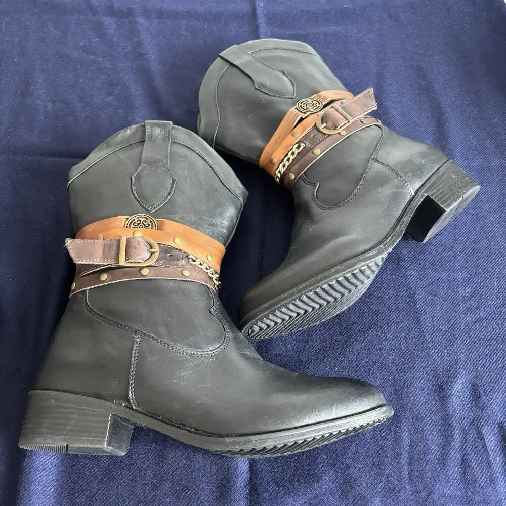 Sandro Moscoloni Robin Boots Womens 8 Black Western Cowgirl Boho Cottagecore New